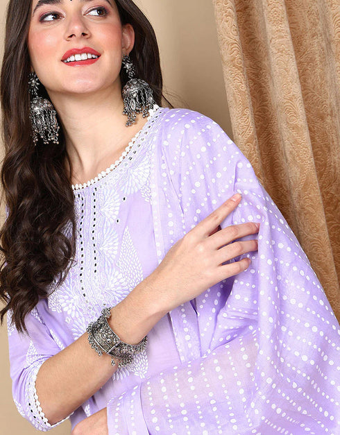 Straight Suit With Trowser Pant Pale Lavender Cotton Pant Suit Close-up View